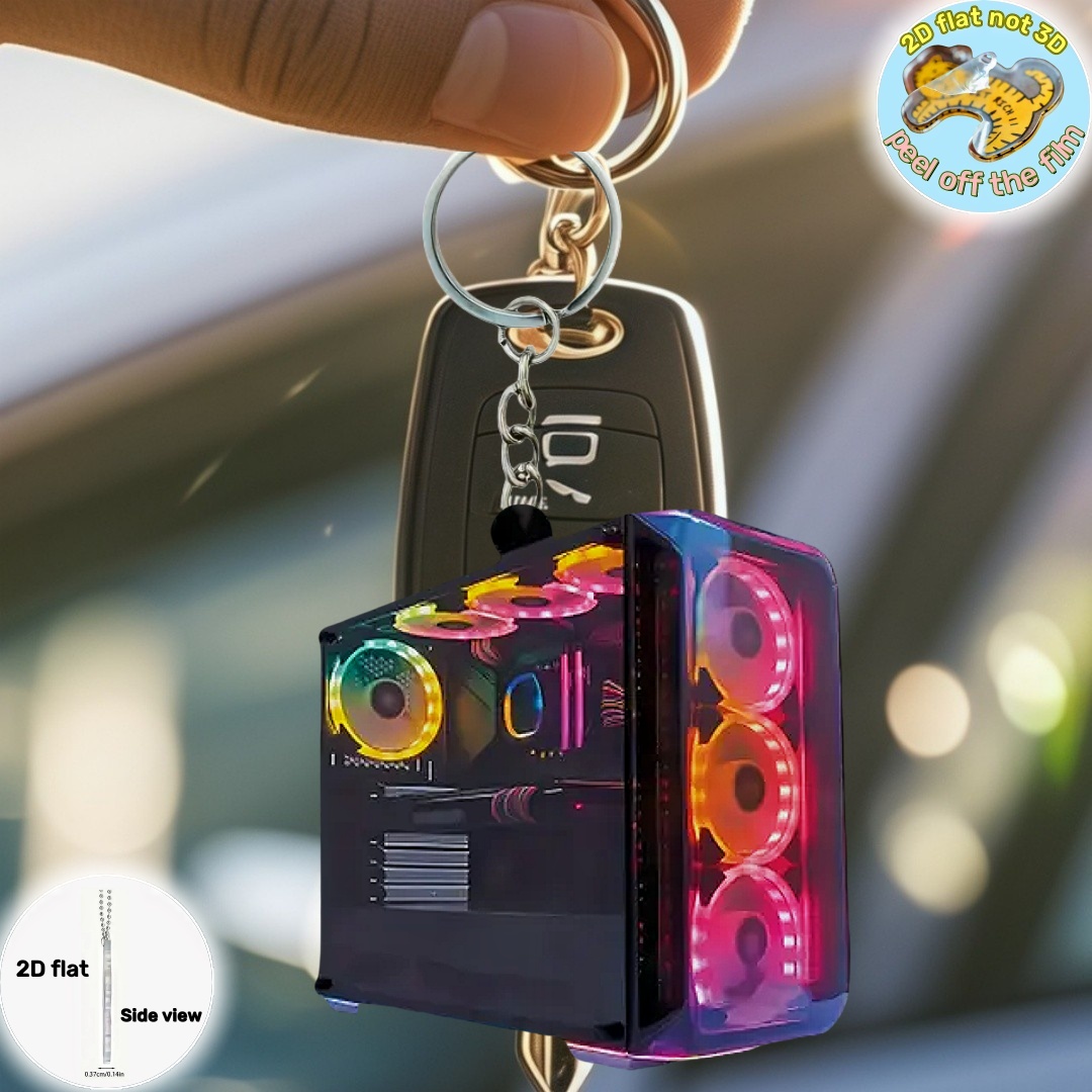 Office Tech Bag - RGB Computer Host Keychain,2D Flat Acrylic